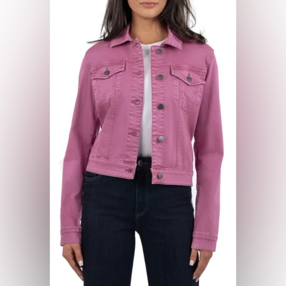 KUT from the Kloth Julia Crop Denim Pink Trucker Jacket
